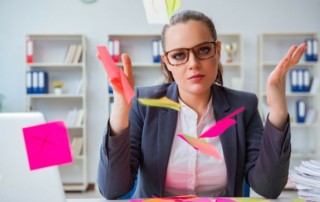 Lady with post-it notes taking decision
