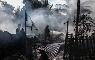 Firefighters fighting the wildfire