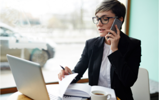 Debt collector talking on the phone