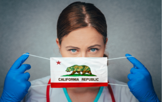 Woman wearing the California state symbol mask